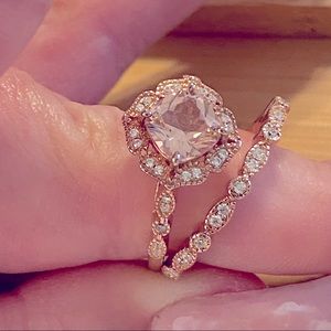 Rose Gold and Peach Cubic Zirconia Bridal Set, Size 9